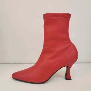 Nomia Chili Red Athena Ankle Boot Flared Heel